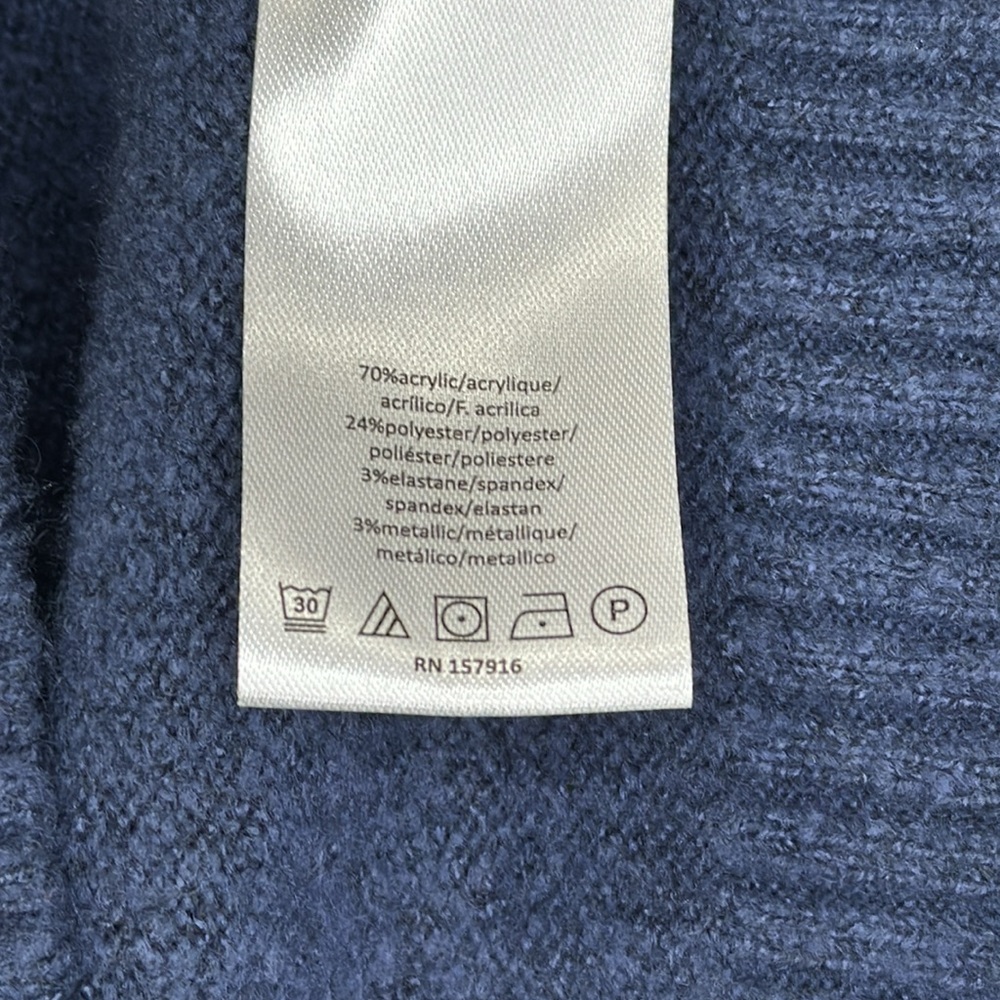 H Halston mock neck sweater, blue and gray striped with gold detail, size L - Picture 13 of 14